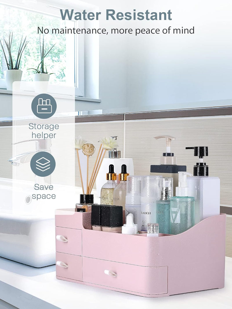 Makeup Organizer with Drawers,Large Capacity Countertop Organizer for Vanity,Bathroom and Bedroom Desk Cosmetics Organizer for Skin Care,Brushes, Eyeshadow, Lotions, Lipstick, Nail Polish and Jewelry