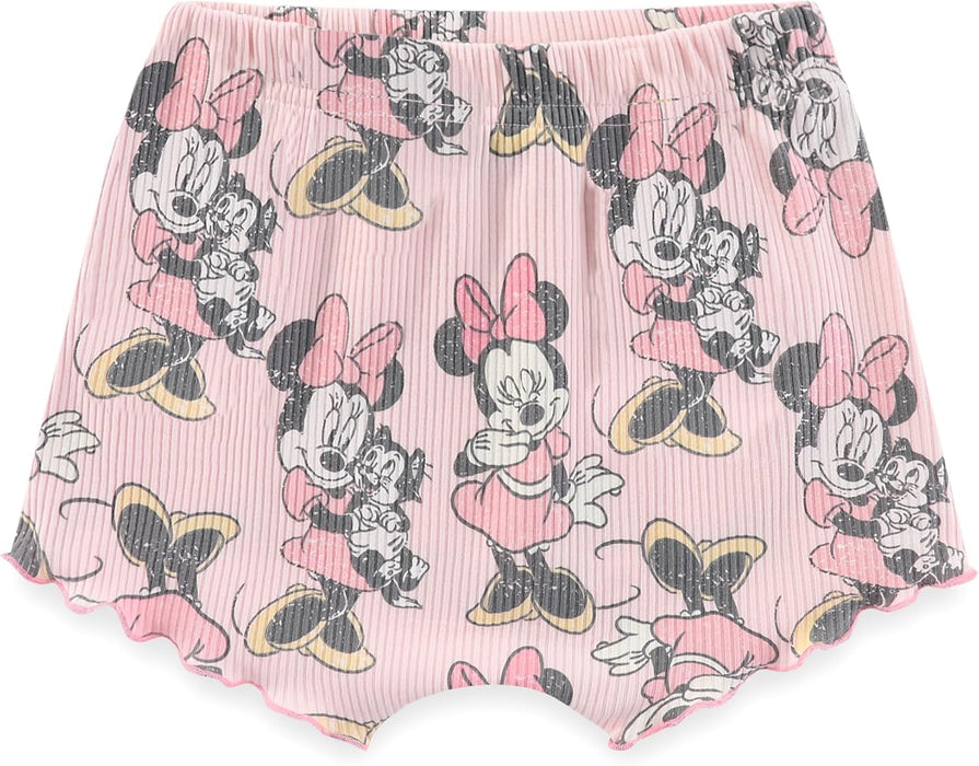 Disney Minnie Mouse Baby Girls 2 Piece Ribbed Top and Shorts Set for Newborn and Infants