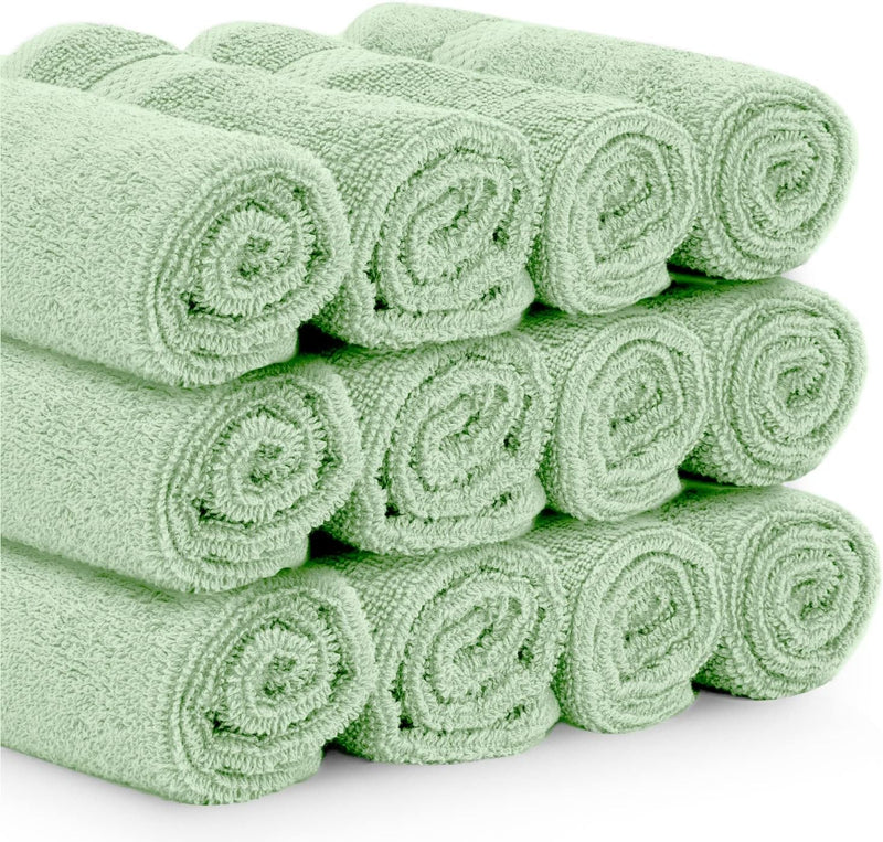 White Classic Luxury Cotton Washcloths - Small Hotel Spa Bathroom Face Towel | 12 Pack |