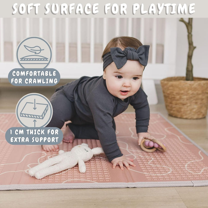 Bubba Bear Baby Mat Children's Mat Baby Play Mat 180 x 200 x 1 cm, Reversible and Non-Toxic Thick Foldable Waterproof Foam Children's Rug, Crawling Mat Play Rug (90 x 120 cm, Beige)