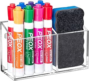 Magnetic Dry Erase Marker Holder For Whiteboard, Non-slip Acrylic Magnet Pen Holder For Fridge Refrigerator, 2 Compartments Whiteboard Marker Holders, Desk Pencil Cup, Marker Organizer