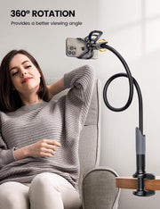 Lamicall Gooseneck Phone Holder for Bed - Cell Phone Mount Clamp Clip, Flexible Long Arm, Overhead Mount for Desk Headboard Bedside, for iPhone 16 Pro Max, 15 Pro Max, 14 Plus, 13 Mini & 4-7" Phone - black