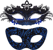 2 Stck Venezianische Maske Paar Maskerade Mask Venezianischen Maske Kostm Masken fr Damen Herren Halloween Karneval Party - Alloy Inlaid Black & Blue