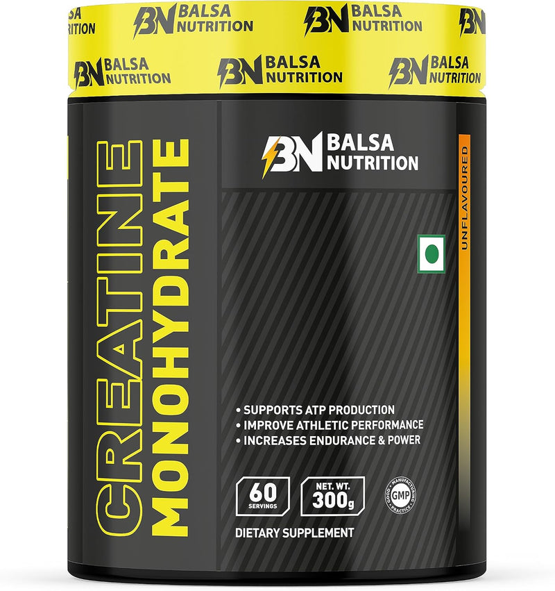 Balsa Nutrition Creatine Monohydrate Powder- 300g, 5g Per Serving (Unflavored) Supports Muscle Strength, Workout & Performance Recovery, Produce Energy, Immune Booster Non- GMO