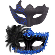 Couple Masquerade Masks Set Venetian Party Mask Plastic Halloween Costume Mask Mardi Gras Mask for Couples Women and Men, Gold - Black & Blue