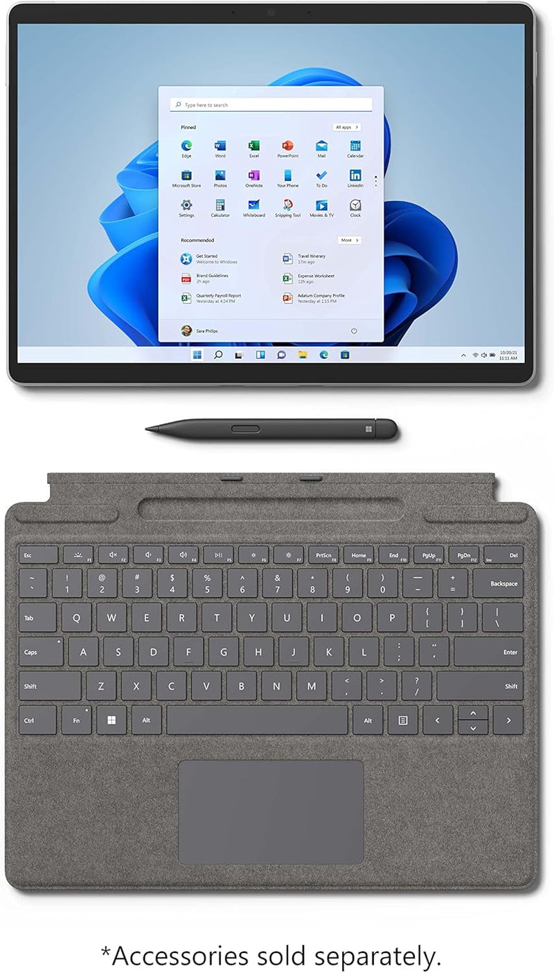 Microsoft Surface Pro 8-13 Inch 2-in-1 Tablet PC - Silver - Intel Core i5, 8GB RAM, 512GB SSD - Windows 11 Home - Device only, 2021 model