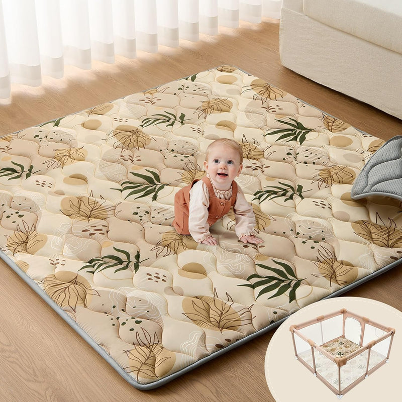 Blissful Diary Baby Play Mat, 47x47 Infant Play Mat for Playpen, Thicken Foam Cushioned Baby Mat for Floor, Non-Slip Kids Play Mat, Washable Baby Playmat for Babies,Toddlers, Earth Tones Design