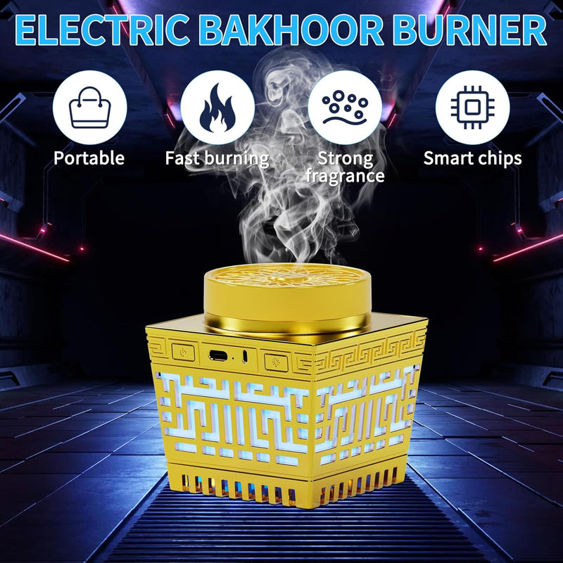 Telawah Mini Incense Burner Bakhoor - Portable Rechargeable USB Aroma Diffuser with Remote Control Light， Electric Arabian Incense Holder Home Decor.