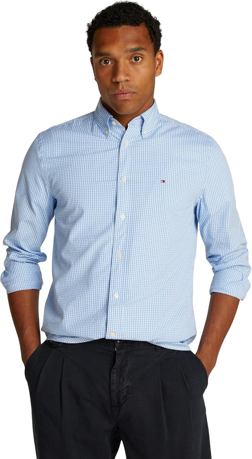mens FLEX POPLIN GINGHAM RF SHIRT L/S Shirt - Sweet Blue / Optic White