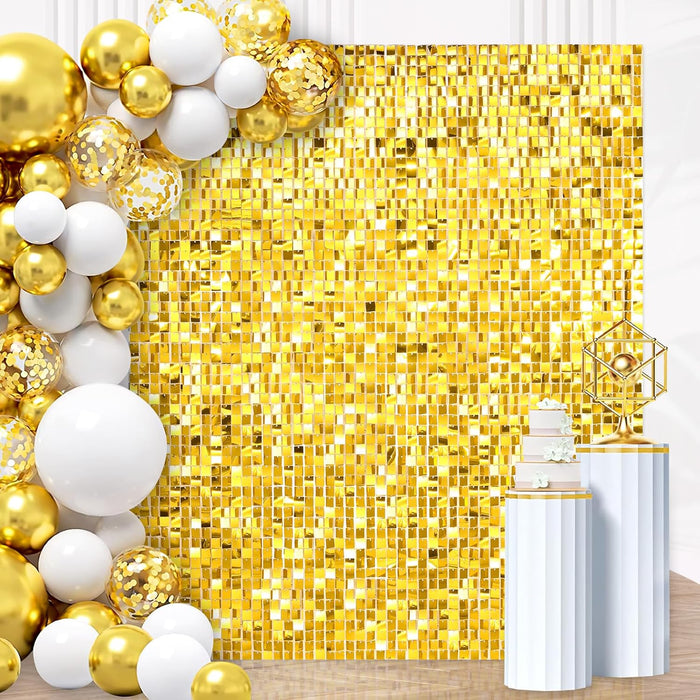 B-COOL Shimmer Wall Backdrop Sequin Wall Panels Pack of 24 Light Gold Glitter Backdrop Panel for Birthday Home Anniversary Engagement Bachelorette Parties Decorations