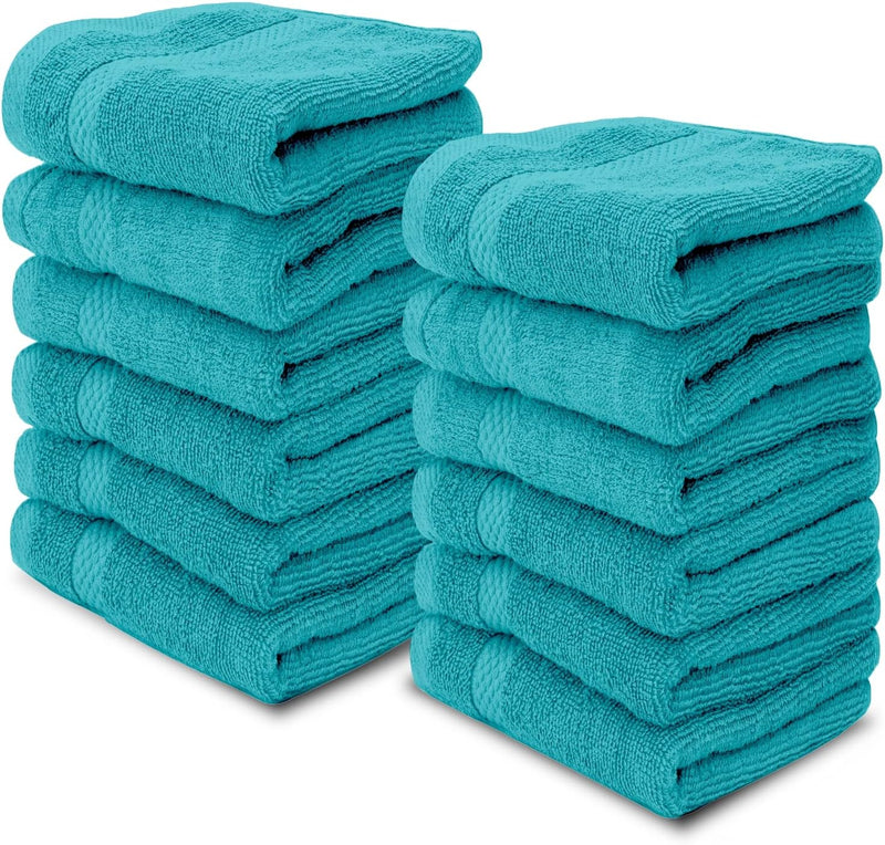 White Classic Luxury Cotton Washcloths - Small Hotel Spa Bathroom Face Towel | 12 Pack |