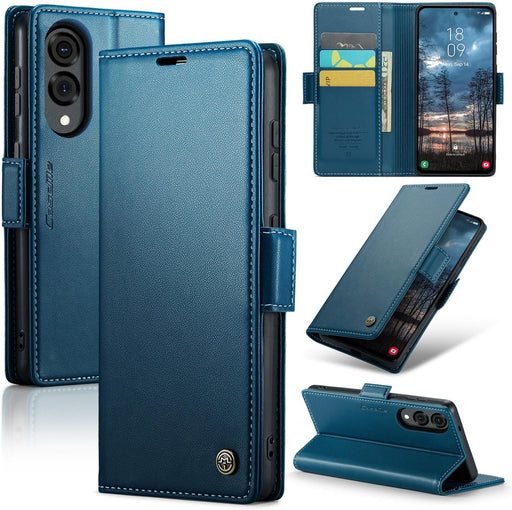 For Samsung Galaxy A73 5G Leather Case RFID Blocking 3 Card Slot Mobile Cover - Black - Galaxy S25 Edge Blue
