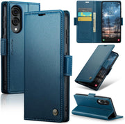 For Samsung Galaxy Z Fold 6 5G Leather Case RFID Blocking 3 Card Slot Mobile Cover - Red - Galaxy S25 Edge Blue