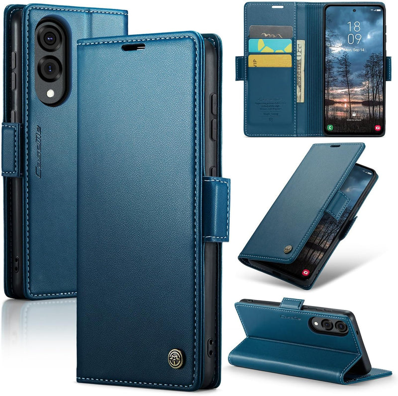 For Samsung Galaxy Z Fold 6 5G Leather Case RFID Blocking 3 Card Slot Mobile Cover - Red - Galaxy S25 Edge Blue