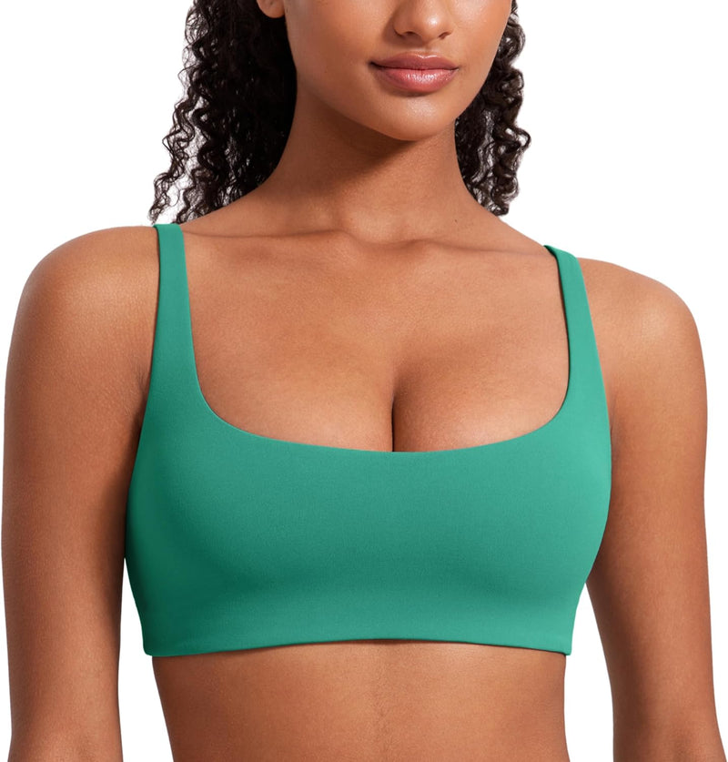 CRZ YOGA Butterluxe Spaghetti Strap Sports Bras for Women - Square Neck Yoga Wireless Low Coverage Padded Cami Crop Top