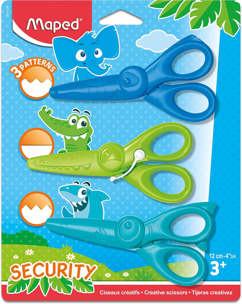 Maped Kidicraft Childrens Safety Craft Scissors (Pack Of 3) Zig Zag, Curves & Straight Cut - 3 count (Pack of 1)