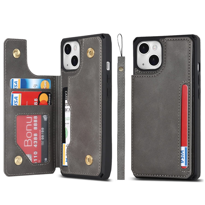 iCoverCase iPhone 11 Case, Wallet Card Holder Case [4 Card Slots] [with Lanyard] PU Leather Flip Shockproof Cover for iPhone 11 - Gray
