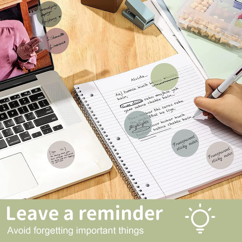 Transparent Notes, 400 Sheets Transparent Sticky Notes, Round Translucent Sticky Notes for Books, Home, Office, School (8 Colors)