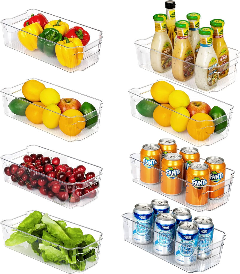 Vtopmart 4 PCS Clear Fridge Organizers and Storage Bins with Lids, Stackable Plastic Containers Boxes with Handles for Fridge, Freezer, Pantry, Cabinet, Kitchen Organization - 8pack12.5''W