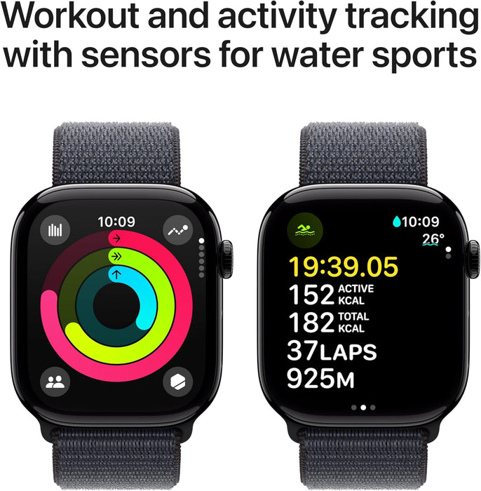 Apple Watch Series 10 GPS + Cellular 46 mm Smartwatch with Jet Black Aluminium Case with Ink Sport Loop - One Size. Fitness Tracker, ECG App, Always-On Retina Display, Carbon Neutral