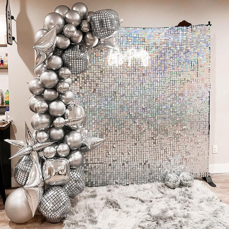 EMART Silver Shimmer Wall Backdrop Sequin Panels Photo Background Decoration for Party, Birthday, Wedding - 12 PCS