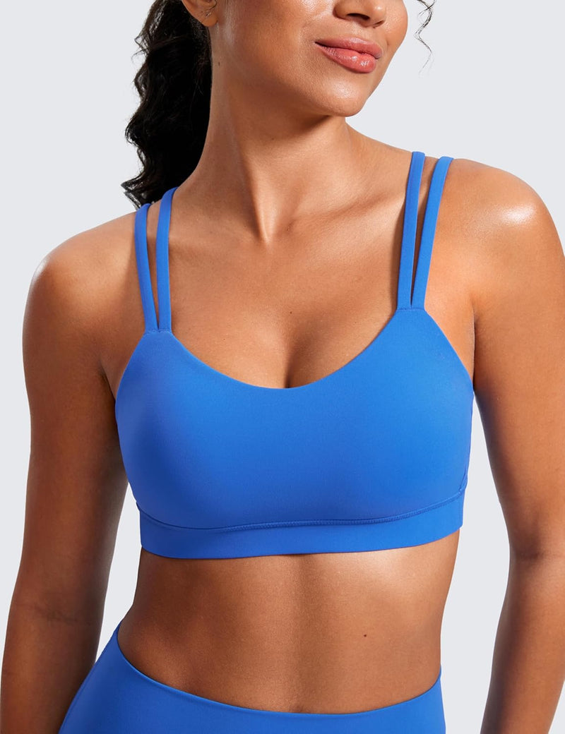 CRZ YOGA Softness Mold Butterluxe V Neck Sports Bras for Women - Workout Top Double Spaghetti Straps Wireless Yoga Clothes