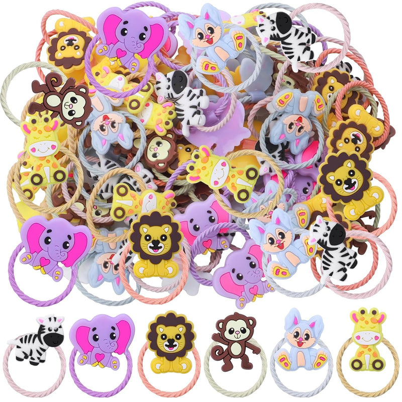 REMEL 60PCS Jungle Safari Animal Hair Ties for Women Girls, Elastic Ponytail Holder Hair Accessories (60pcs)