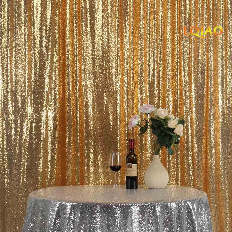 LQIAO 2 Panels Light Gold Sequin Backdrop Glitter Fabric for Wedding Birthday Parties Shimmer Wall-2x8ft