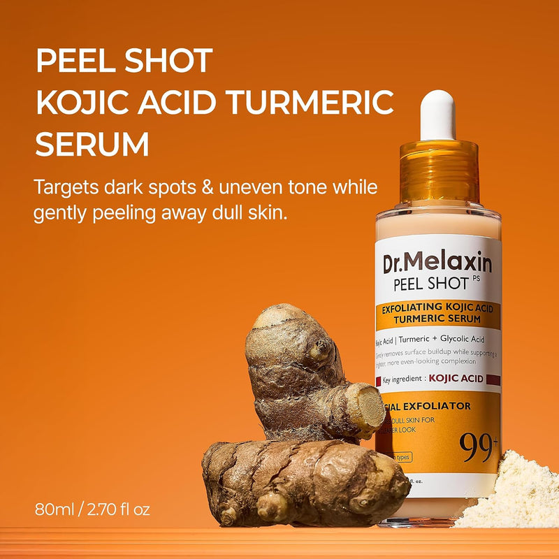 Peel Shot Kojic Acid Turmeric Serum Exfoliating Dark Spot Corrector With Aha/Bha & Niacinamide, Brightening & Even Complexion Facial Serum 2.71 Fl Oz (Pack of 1)