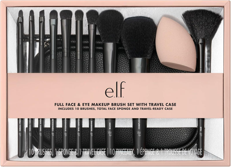 e.l.f. Full Face & Eye Makeup Brush Set, 11 Makeup Brushes For Foundation To Bronzer, Eyeshadow & More, Vegan & Cruelty-Free