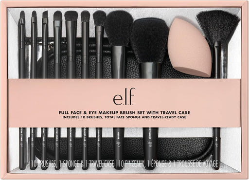 e.l.f. Full Face & Eye Makeup Brush Set, 11 Makeup Brushes For Foundation To Bronzer, Eyeshadow & More, Vegan & Cruelty-Free