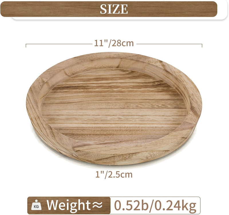 Hanobe Candle Plate Holder Tray: Round Wooden Decorative Candle Plate Small Farmhouse Table Centerpiece Rustic Wood Tealight Pillar Trays for Christmas Wedding Halloween Home Decor