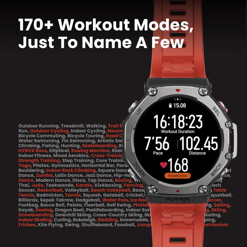 T-Rex 3 Smart Watch 48mm, 27 Day Battery, GPS (with Privacy), Offline Maps, 328 Feet Water-Resistant, 170 Fitness/Sport Modes, AI, Voice Control, for Android or iPhone - Onyx Black