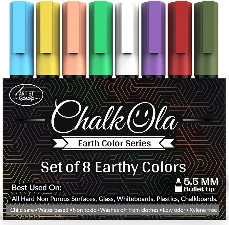 Chalkola 8 Pastel Liquid Chalk Markers for Chalkboard Signs, Blackboard, Window, Labels, Bistro, Glass, Car - Washable Wet Wipe Ink Chalk Board Markers, 6mm Reversible Tip Erasable Liquid Chalk Pens