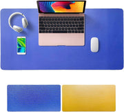 Sky-Touch Desk Pad Leather Computer Mouse Pad Office Desk Mat Extended Gaming Mouse Pad, Non-Slip Waterproof Dual-Side Use Desk Mat Protector 80 x 40cm, (Pink/White) - Blue/Yellow 80 x 40 cm