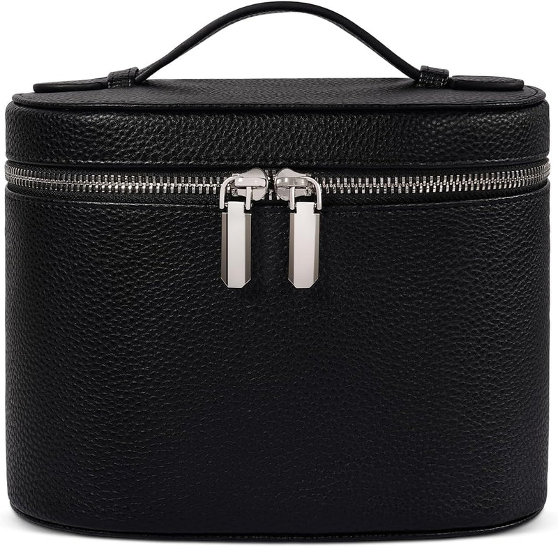 Makeup Bag Travel Makeup Bag with Compartments and Handle Portable Toiletry Bag for Women - Black