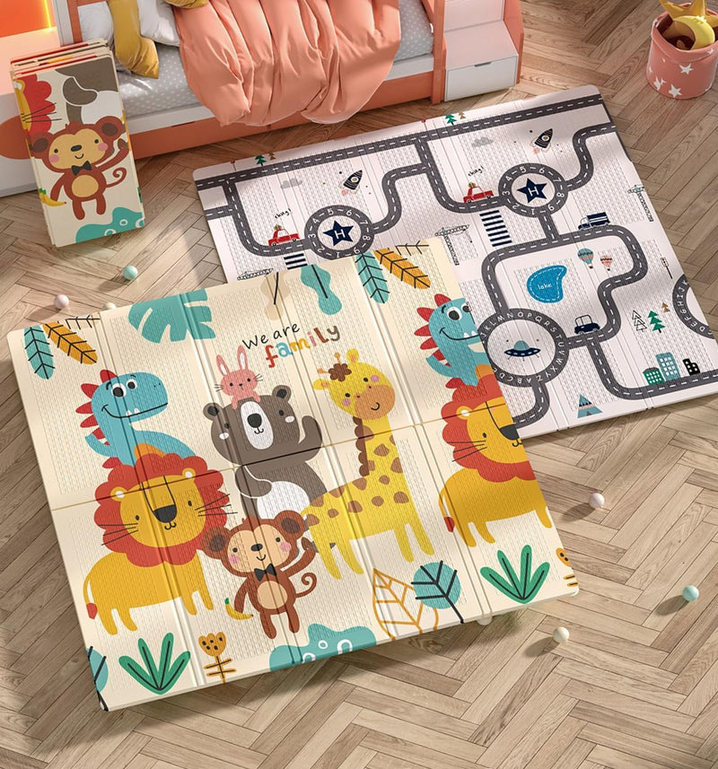 AM ANNA Baby Floor Play Mat, 0.6 in Thicker Reversible Foldable Baby Play Mat,Extra Large Play Mat for Baby Waterproof Non Toxic Anti-Slip Reversible Foam Playmat for Baby Toddlers Kids(79"x71")