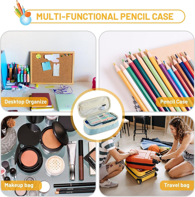 Large Capacity Pencil Case Pouch, Cute Aesthetic Big Capacity Zipper Pencil Cases Pen Portable Office Stationery Makeup Bag, Desk Organizer for College Adults Women Men, Navy Blue