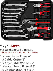 Toshionics Professional Tools Set 187 Pcs Mechanics Tool Kit with Sturdy Aluminum Trolley Wheel Case, Auto Mechanics Wrench Ratchet Socket Kit, Organizer Chest, General Household and Auto Toolkit