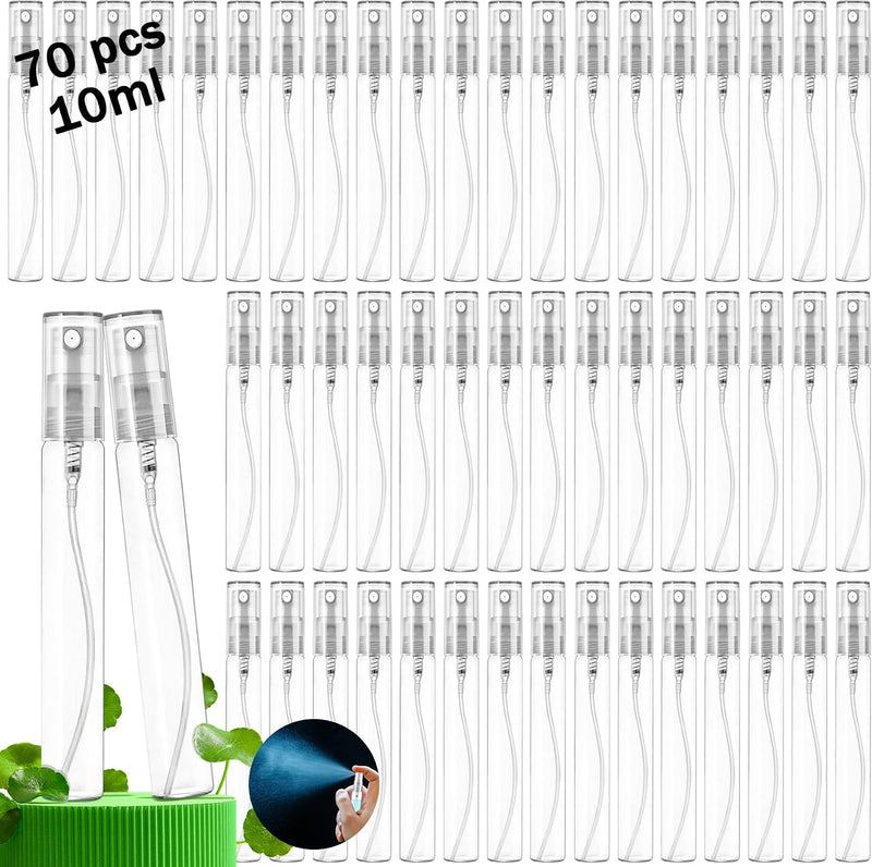 Mini Spray Bottles 70PCS 10ML Clear Glass Perfume Bottles Refillable Fine Mist Spray Bottles Empty Fragrance Sample Spray Containers Cosmetics Atomizer for Cleaning,Travel,Essential Oils - 10ML 70PCS