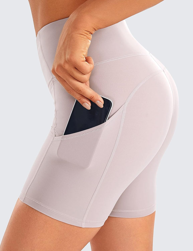CRZ YOGA Women's Naked Feeling Light Running Shorts 6 Inches - High Waisted Gym Biker Compression Shorts with Pockets