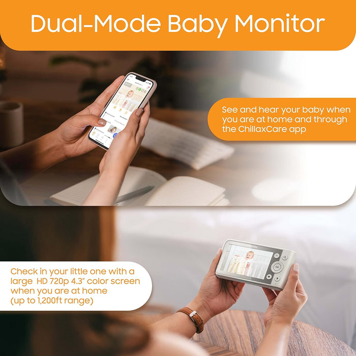 Chillaxbaby - Giraffe Pro-WiFi Streaming 2-Way Talk 4.3" Baby Monitor & Gooseneck Clip Secured HD Camera with Preloaded Nature Sounds & Lullabies-Powered by 5GenCare