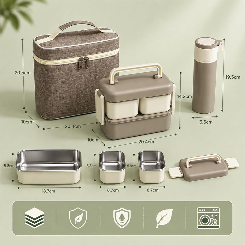 Bento Stainless Steel Lunch Box Set for Kids& Adult 1260ML Insulated Bento Box with Thermal Bag, Leakproof BPA Free Food Containers, Water Bottle & Spoon for School Office Travel