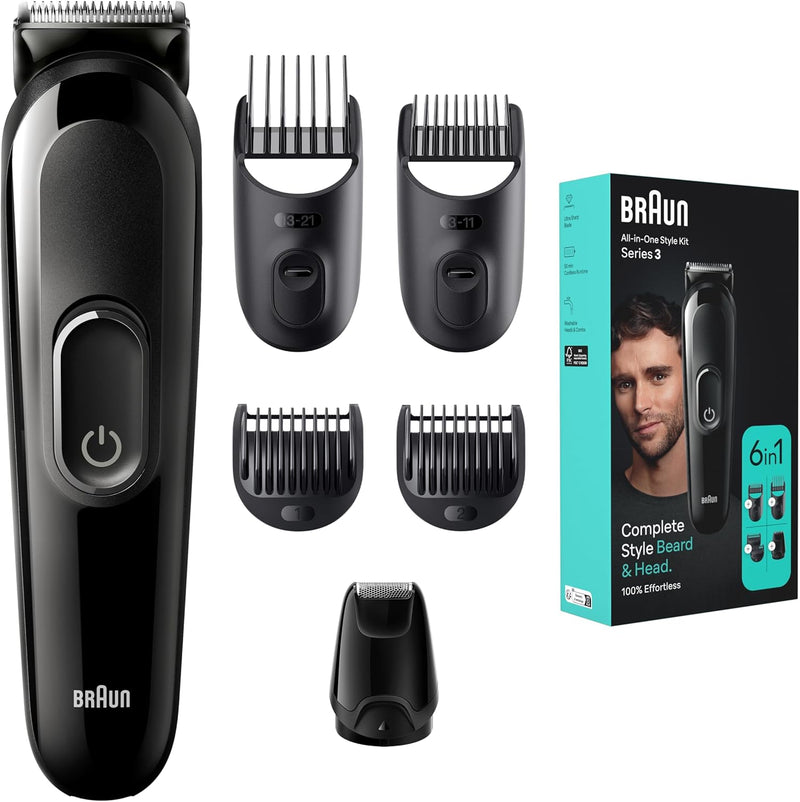 Braun All-In-One Style Kit Series 3 3410, 6-in-1 Kit for Beard, Hair & More - MGK 3410