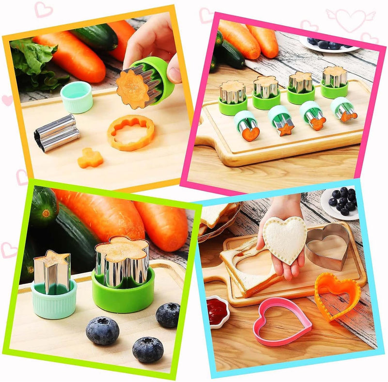 Sandwich Cutter and Sealer, Set of 12 Pastry Cookie Biscuits and Vegetable Cutters, Bread Decruster Maker for Kids in Dinosaur, Heart, Mouse, Star and Flower Shape