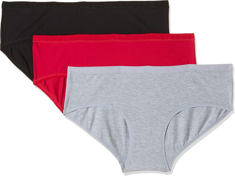 Womens Slim Fit Solid Hipster Panties -Pack of 3 (DCWPAP03C09L40) - Black, Ruby, Light Grey Melange