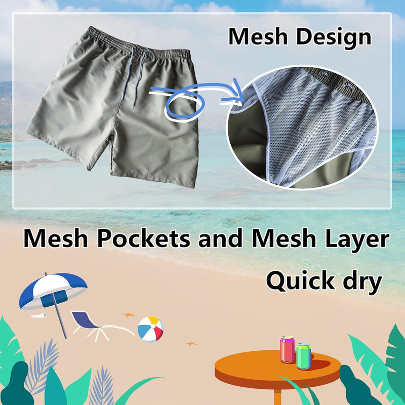 Sun Ora Men's Swim Trunks Quick Dry Swimming Shorts,Mesh Layer Swim Suit Plain Beach Board Shorts with Mesh Pockets