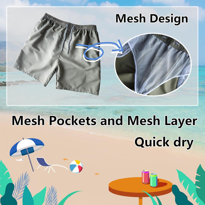 Sun Ora Men's Swim Trunks Quick Dry Swimming Shorts,Mesh Layer Swim Suit Plain Beach Board Shorts with Mesh Pockets
