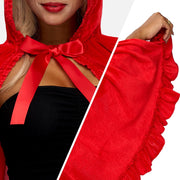 Spooktacular Creations Halloween Floral Red Riding Hood Cape for Adult Women, Short Riding Hooded Cloak for Cosplay Parties