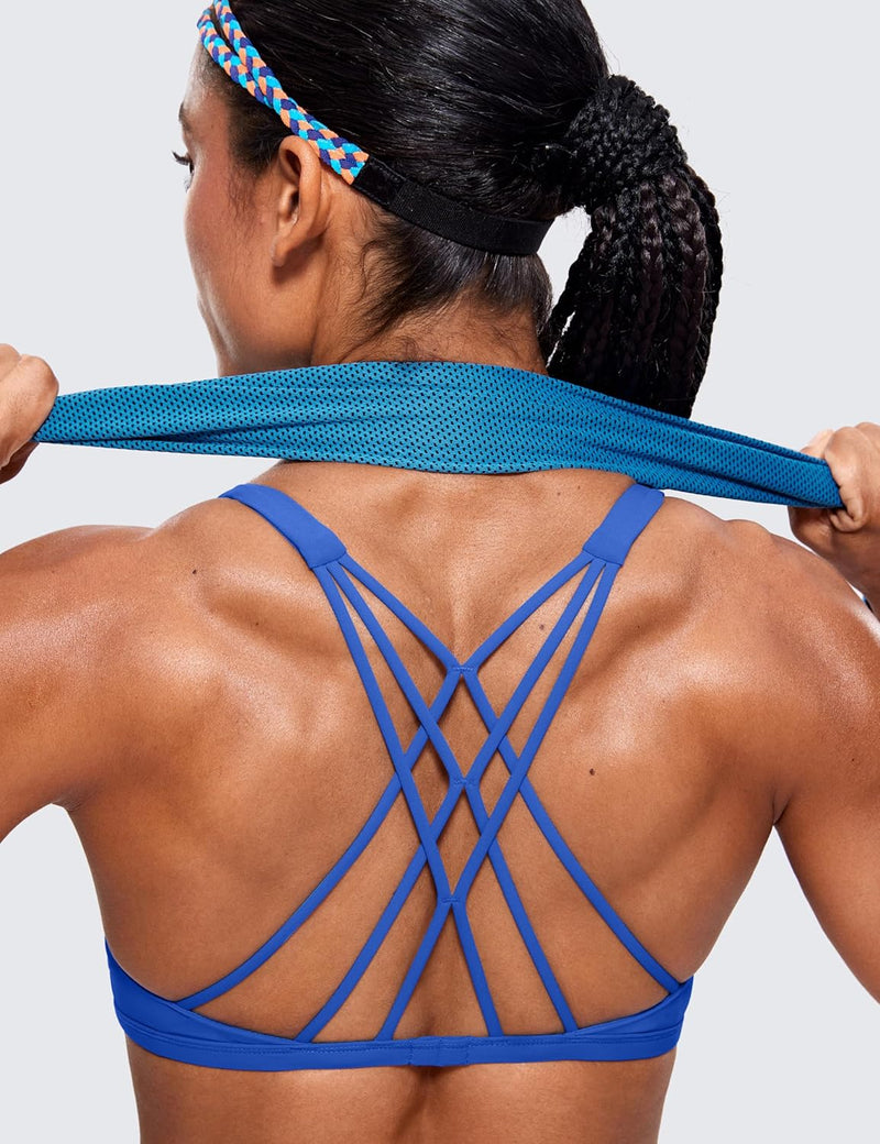 CRZ YOGA Women's Cute Yoga Sports Bra Strappy Sexy Back Padded Low Impact Workout Clothes Bra Tops